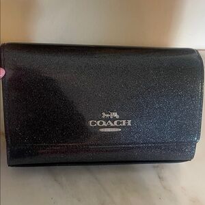 COACH Black Glitter Wristlet Clutch with Silver Logo